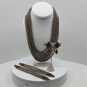 Heidi Daus Multi Strand Faux Pearl Swarovski Crystal AccentNecklace Earrings set